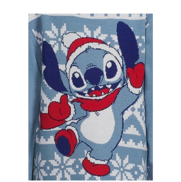Disney Lilo & Stitch Festive Blue n White Crewneck Sweater Cozy Junior Girls XL - Picture 13 of 13